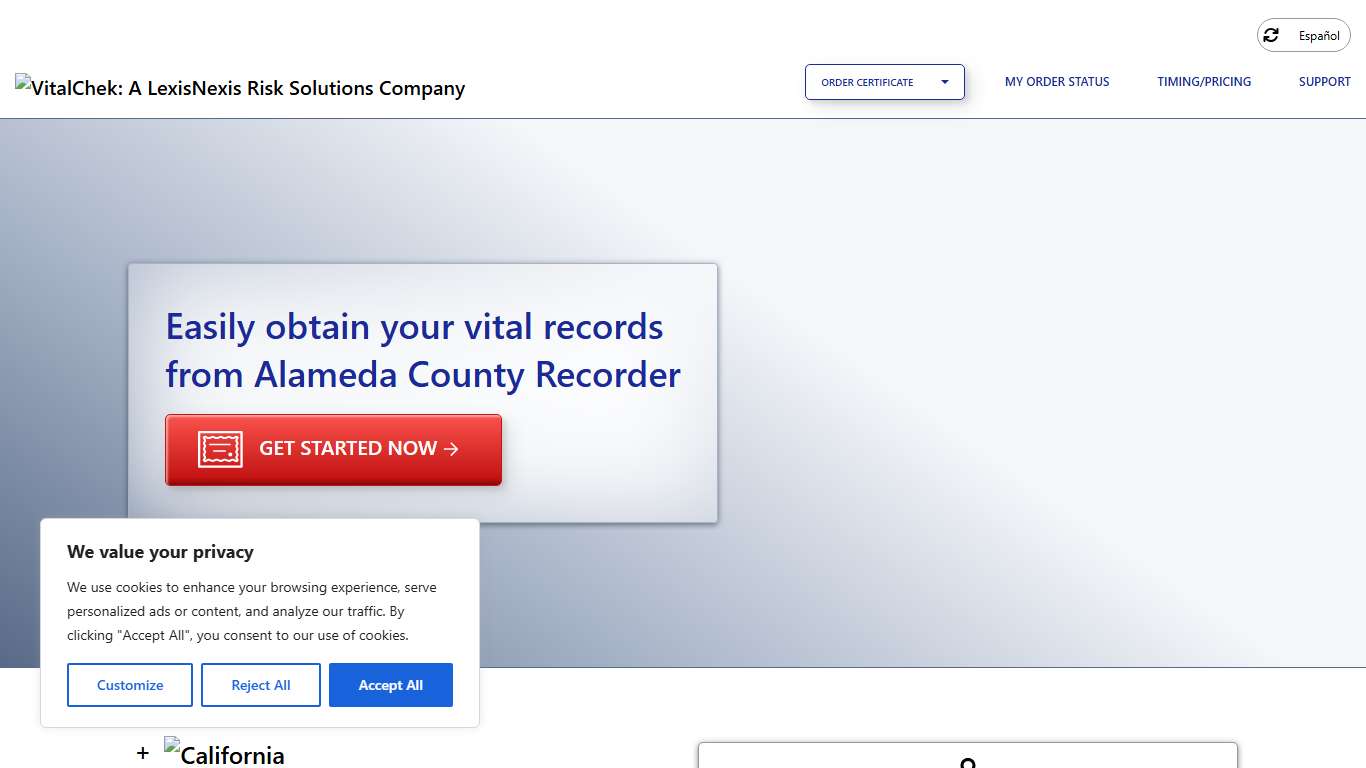 Alameda County Recorder (CA) Order Certificates - VitalChek