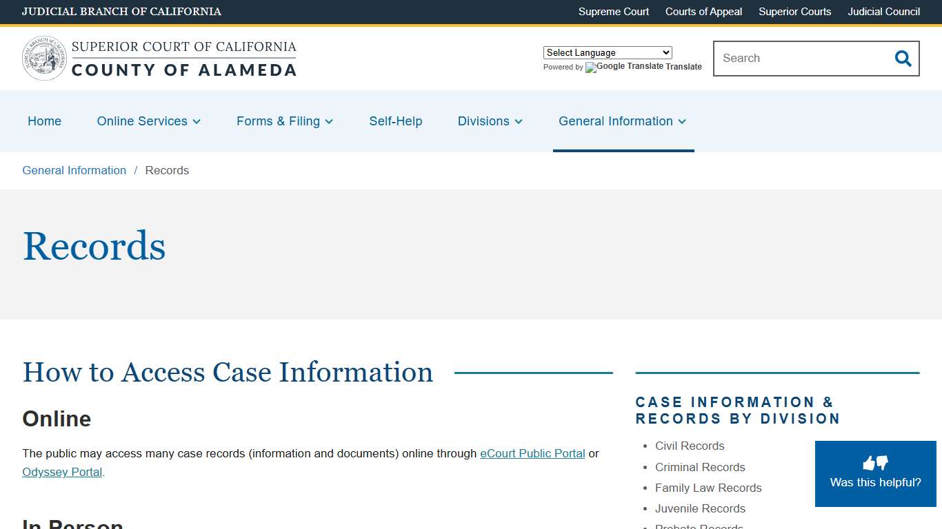 Records Superior Court of California County of Alameda